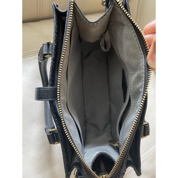 Fossil Satchel Crossbody Bag Ryder Signature Jacquard Fabric & Leather Black - Picture 9 of 16